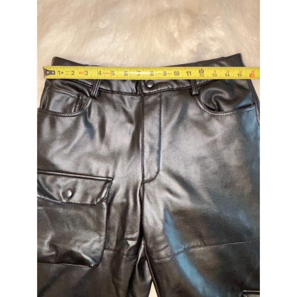 American Stitch Faux Leather Cargo Pants Mens 29 Black Straight Leg Logo Outdoor - Picture 4 of 5